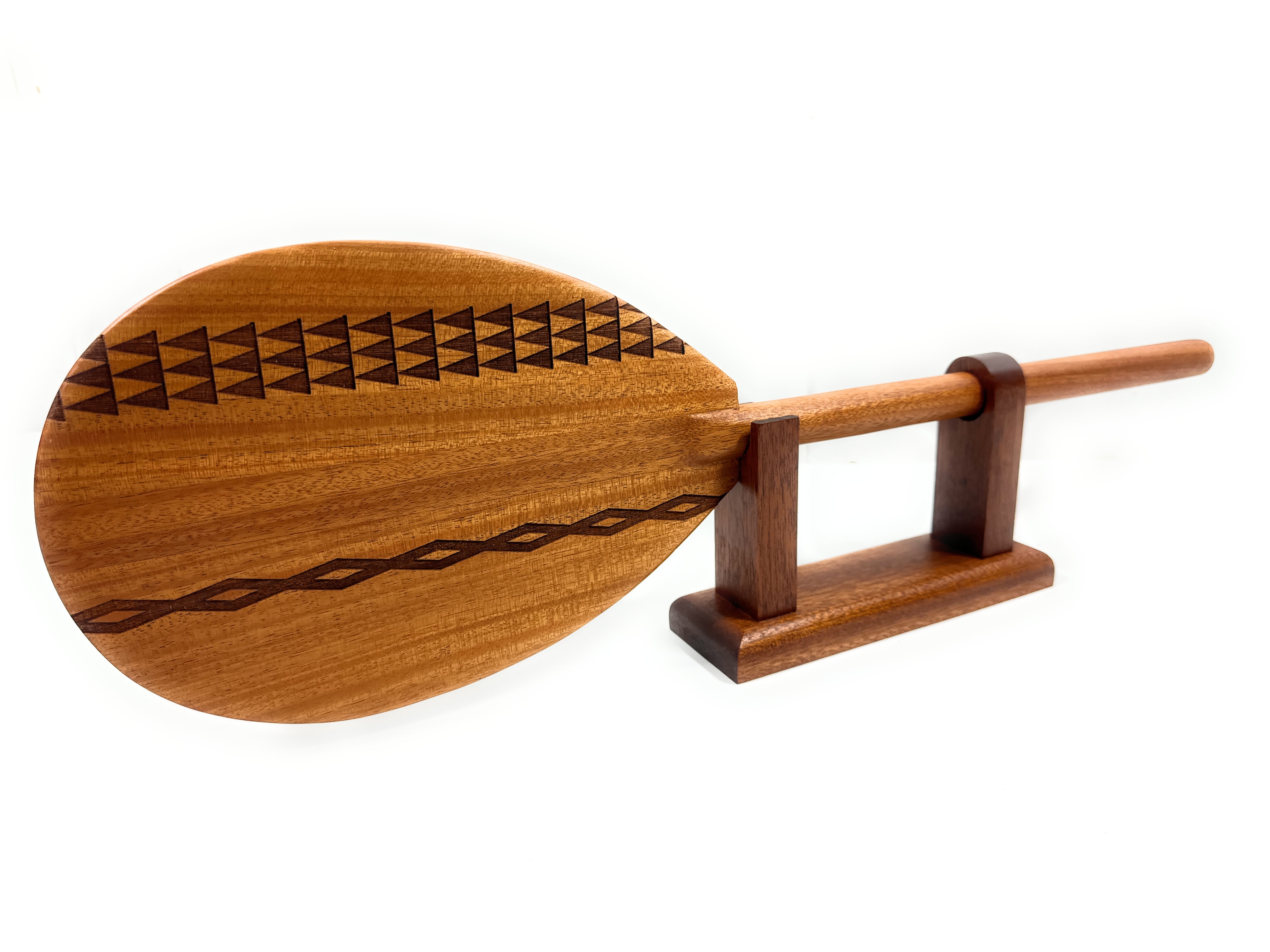 Trophy Koa paddle 24 inch Etched Tribal Design w/ stand -Made in Hawaii | #koa7022e Trophy Koa paddle 24 inch Etched Tribal Design w/ stand -Made in Hawaii | #koa7022e